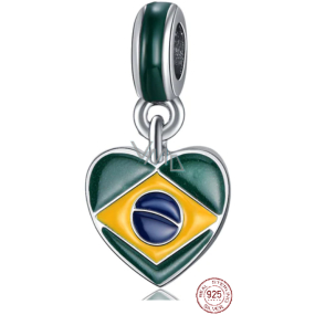Charm Sterling Silber 925 brasilianische Flagge - Herz, Kaffeebohne, Reise-Armband Anhänger