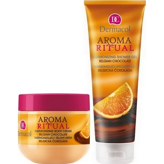 Dermacol Aroma Ritual belgische Schokolade harmonisierende Körpercreme 300 ml + 250 ml Duschgel, Kosmetikset