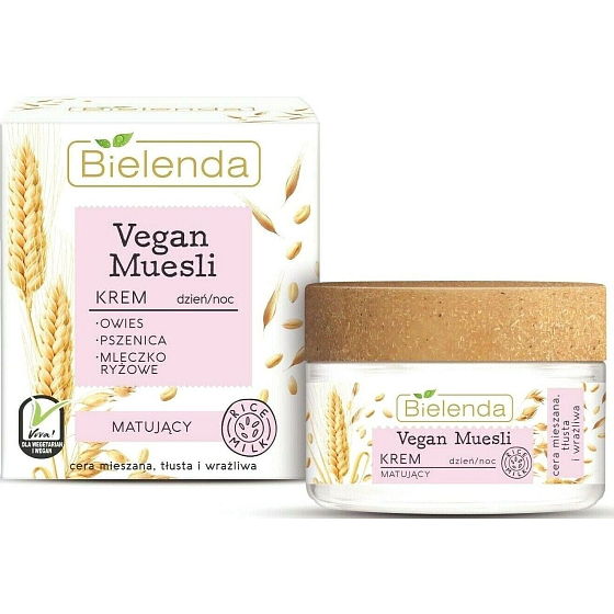 Bielenda Vegan Muesli Weizen + Hafer + Reismilch mattierende Gesichtscreme Tag/Nacht 50 ml