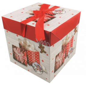 Faltschachtel mit Weihnachtsband mit Geschenken und Lebkuchen 10,5 x 10,5 x 10,5 cm