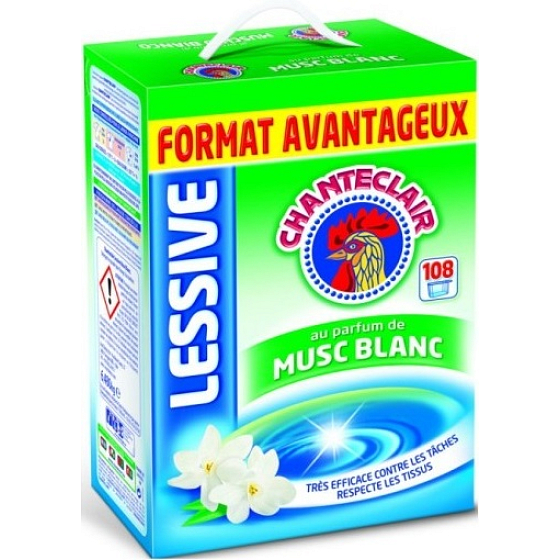 Chante Clair Lavatrice Detersivo In Polvere Muschio Bianco Waschmittel für weiße und bunte Wäsche mit dem Duft von White Musk 108 Dosen 6,48 kg
