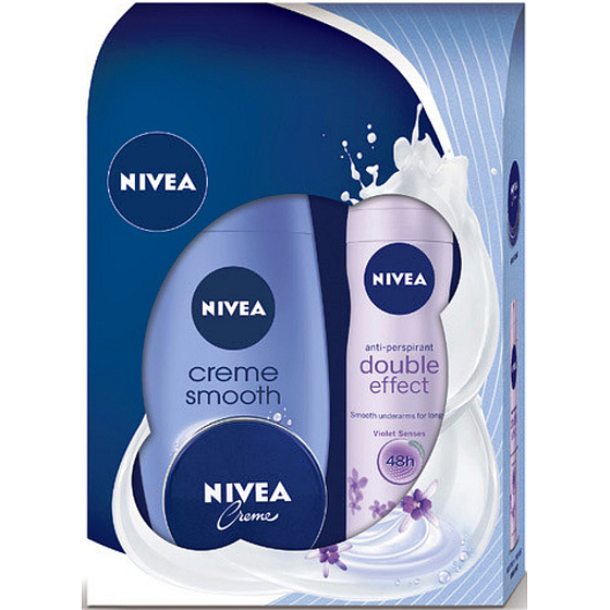 Nivea Creme Smooth Duschgel 250 ml + Double Effect Violet Senses Antitranspirant Deodorant Spray 150 ml + Intensivcreme 30 ml, für Frauen Kosmetikset