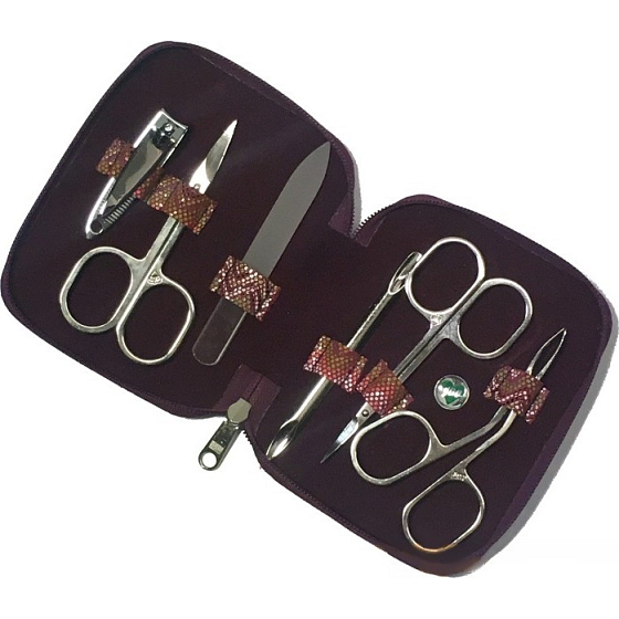 Dup Manicure Leder 6 Stück Bordeaux gemustert mit Druckmuster 230401-314
