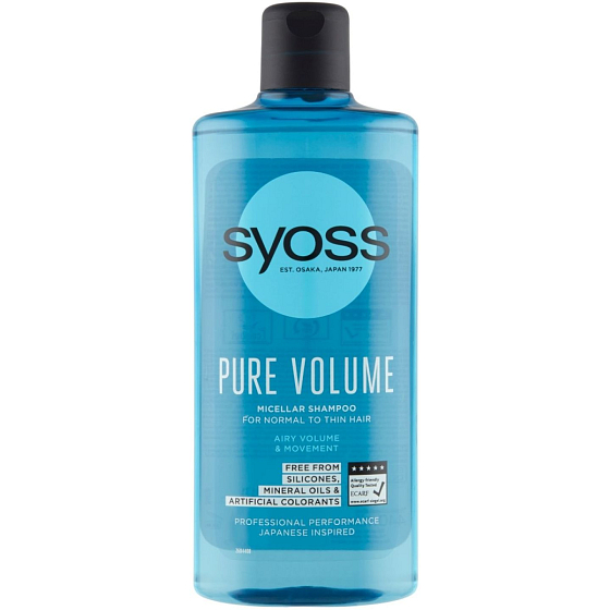 Syoss Pure Volume flauschiges Volumen ohne Beladung, Mizellen-Shampoo für schwaches Haar 440 ml