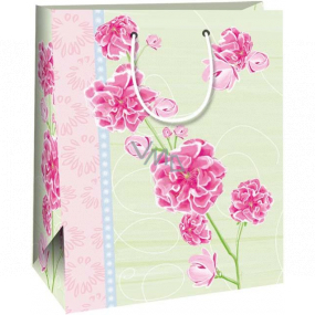 Ditipo Geschenk Papiertüte 26,4 x 13,7 x 32,4 cm grüne, rosa Blüten