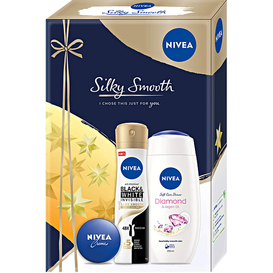 Nivea Silky Smooth Diamond Duschgel 250 ml + Silky Smooth Antitranspirant Spray 150 ml + Creme 30 ml, Kosmetikset
