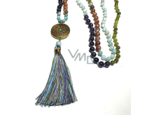 108 Mala 7 Chakra Halskette, Meditationsschmuck, Naturstein, geknüpft, Quaste 9 cm, Perle 6+8 mm