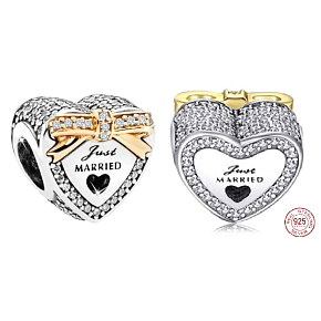 Charme Sterling Silber 925 Newlyweds Herz Perle auf Liebe Armband