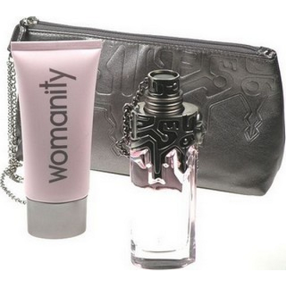 Thierry Mugler Womanity Eau de Parfum für Frauen 50 ml + Körperlotion 100 ml + Handtasche, Geschenkset