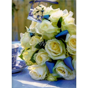 Nekupto Geschenk Papiertüte 32,5 x 26 x 13 cm Blau - weiße Rosen 1 Stück 843 40 BL