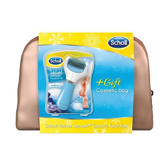 Scholl Velvet Smooth Marine Minerals elektrische Fußfeile mittel rau mit Mineralien + goldener Kosmetiktasche, Kosmetikset