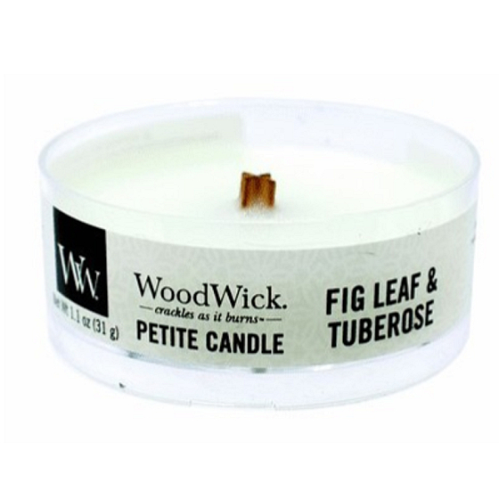 WoodWick Feigenblatt & Tuberose - Feigenblätter und Tuberose-Duftkerze mit Holzdocht zierlich 31 g