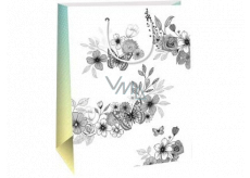 Ditipo Papier Geschenktüte 22 x 10 x 29 cm Kreativ weiß - Blumen und Schmetterlinge