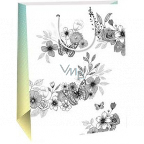 Ditipo Papier Geschenktüte 22 x 10 x 29 cm Kreativ weiß - Blumen und Schmetterlinge