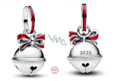 Charm Sterlingové stříbro 925 Vánoční rolnička s červenou mašlí, přívěsek na náramek vánoce