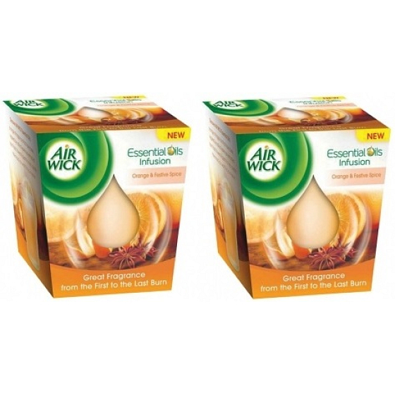 Air Wick Ätherische Öle Infusion Orange und Holiday Spices Gewürzduftkerze in Glas 2 x 105 g