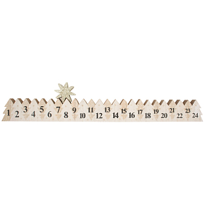 Adventskalender aus Holz weiß mit goldenem Stern 78 x 395 mm
