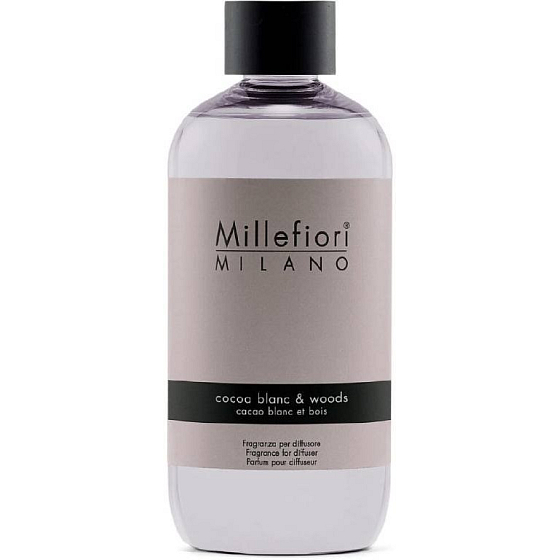 Millefiori Milano Natural Cocoa Blanc & Woods - Diffusor-Nachfüllung aus weißem Kakao und Holz für Weihrauchstiele 500 ml