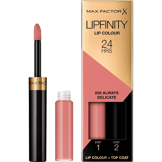Max Factor Lipfinity langhaftender Lippenstift mit Balsam 006 Always Delicate 2,3 ml und 1,9 g
