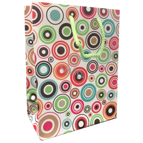 EP Line Geschenkpapierbeutel 17 x 22,5 x 9 cm Weiß mit farbigen Ringen