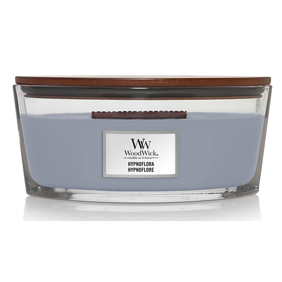 WoodWick Hypnoflora - Mondblume Duftkerze mit breitem Holzdocht und Deckel Glasboot 453 g