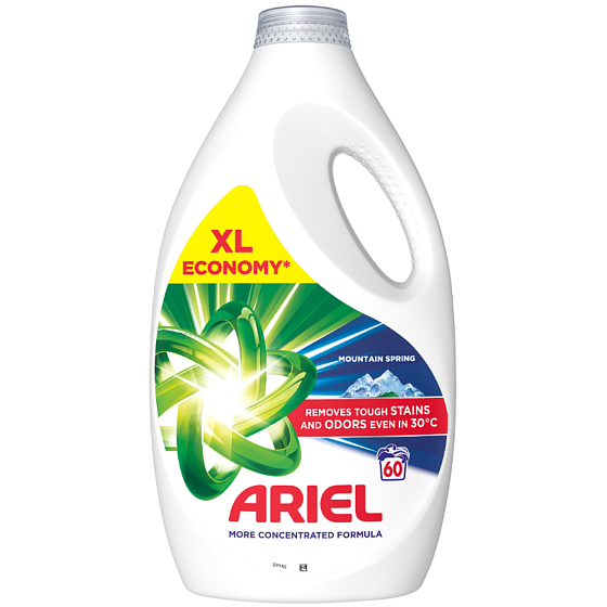 Ariel Mountain Spring tekutý prací gel pro čisté a voňavé prádlo bez skvrn, 60 dávek, 2,7 litru