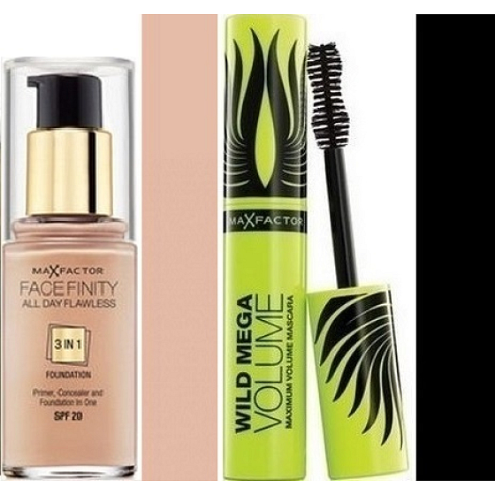 Max Factor Facefinity den ganzen Tag makelloses 3in1 Make-up 55 Beige 30 ml + Wild Mega Volume Mascara schwarz 11 ml