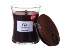 WoodWick Black Cherry - Schwarzkirsch-Duftkerze mit Holzdocht und Glasdeckel klein 85 g
