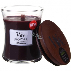 WoodWick Black Cherry - Schwarzkirsch-Duftkerze mit Holzdocht und Glasdeckel klein 85 g