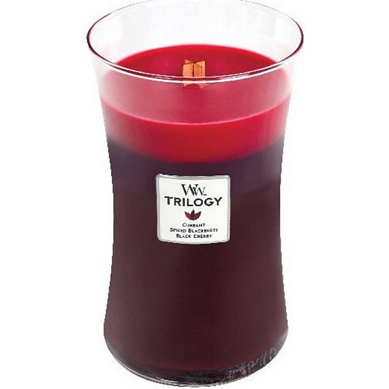 WoodWick Trilogy Sun Ripened Berries - Sommerkerze mit Beerenduft, Holzdocht und Glasdeckel groß 609,5 g