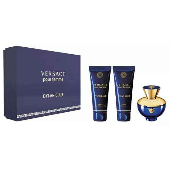 Versace Dylan Blue pour Femme Eau de Parfum 50 ml + Körperlotion 50 ml + Duschgel 50 ml, Geschenkset für Frauen