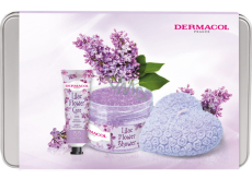 Dermacol Lilac Flower - Flieder Handcreme 30 ml + Körperpeeling 200 g + Duftkerze 130 g + Dose, Kosmetikset für Frauen