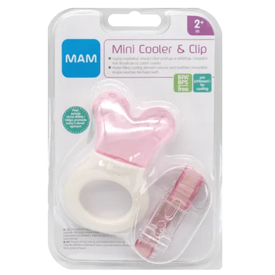 Mam Mini Cooler & Clip leichter Beißring mit Kühlteil und Gurt für Babys ab 2 Monaten Rosa