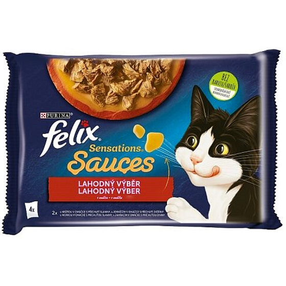 Felix Sensations Saucen Multipack Pute und Lamm in aromatisierter Sauce, Alleinfuttermittel für ausgewachsene Katzen 4 x 85 g
