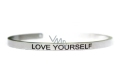 Edelstahlarmband silber mit Gravur Liebe dich selbst, offene Manschette, 4 mm