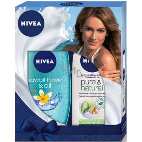 Nivea Hawaiian Flower & Oil Duschgel 250 ml + Pure & Natural pflegende Körperlotion für sehr trockene Haut 250 ml, für Frauen Kosmetikset