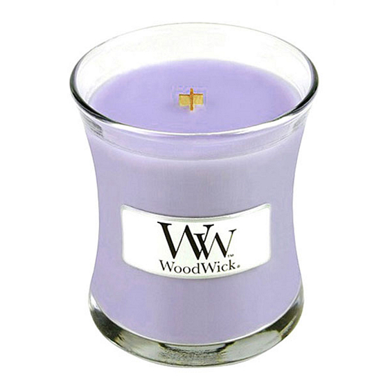 WoodWick Lilac - Flieder-Duftkerze mit Holzdocht und Deckelglas klein 85 g