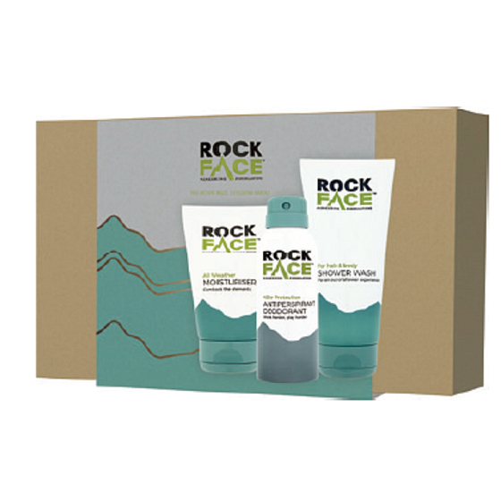 RockFace Duschgel für Männer 200 ml + Schutz 48h Antitranspirant Deodorant Spray für Männer 150 ml + Allwetter Feuchtigkeitscreme Feuchtigkeitscreme 100 ml, Kosmetikset