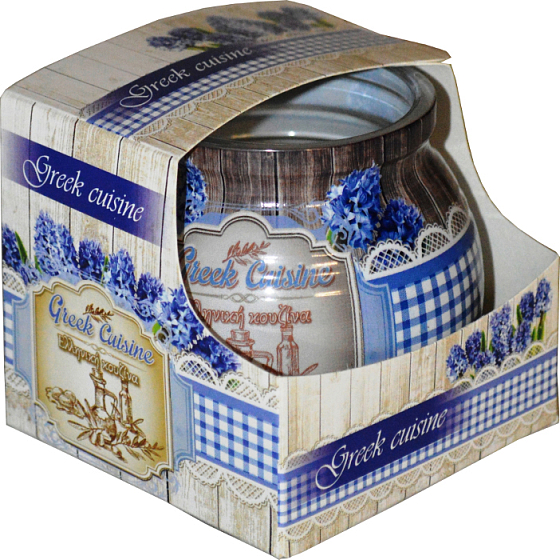 Griechische Küche zugeben - dekorative aromatische Kerze der griechischen Küche in Glasblau 80 g