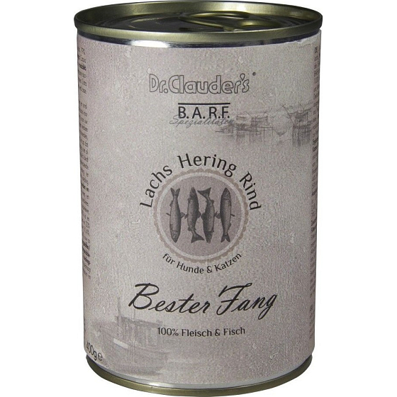 Dr. Clauders BARF Lachs + Hering + Rind Alleinfuttermittel für ausgewachsene Hunde und Katzen mit Futtermittelunverträglichkeiten 400 g