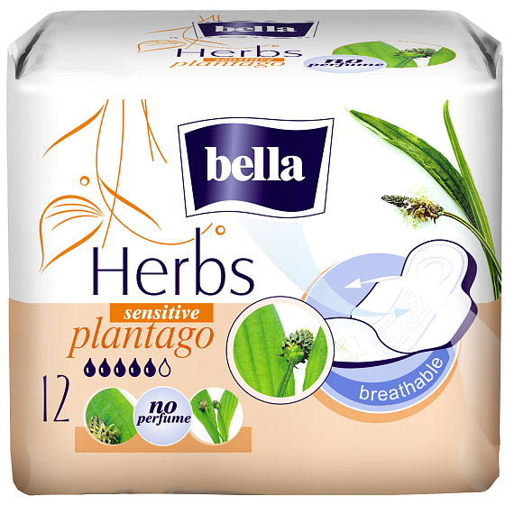 Bella Herbs Plantago Sensitive aromatisierte Damenbinden mit Flügeln 12 Stück