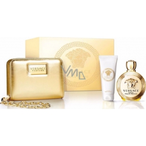 Versace Eros pour Femme Eau de Parfum für Frauen für Frauen 100 ml + Körperlotion 100 ml + Goldhandtasche 1 Stück, Geschenkset