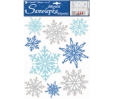 Aufkleber glitzern Schneeflocken blau und silber 35 x 27,5 cm