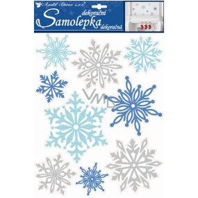 Aufkleber glitzern Schneeflocken blau und silber 35 x 27,5 cm