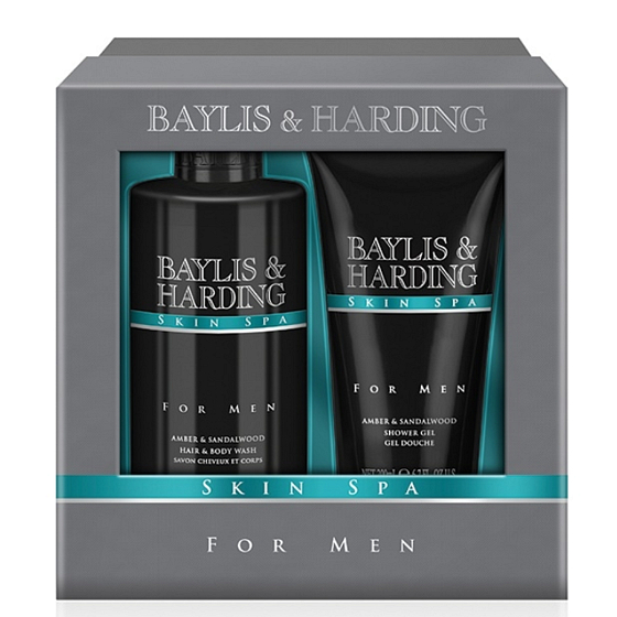 Baylis & Harding Men Duschgel aus Bernstein und Sandelholz 200 ml + Flüssigseife für Körper und Haar 300 ml Kosmetikset für Männer
