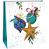 Ditipo Geschenkpapiertüte 12 x 8 x 20 cm Weihnachten weiß - blaue Flasche und goldener Stern