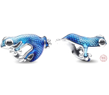 Charme Sterling Silber 925 Metallic blau Gecko wechselnde Farbe, Perle auf Armband Tier