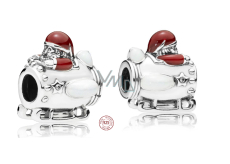 Sterling Silber 925 Santa im Weltraum, Raumschiff, Weihnachtsarmband Perle