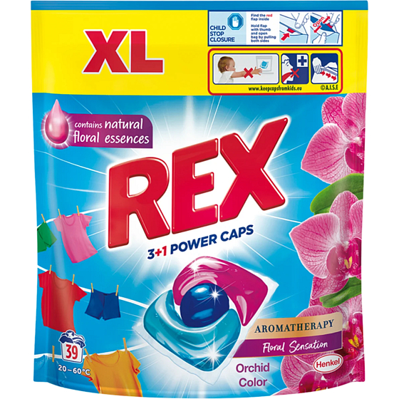 Rex 3 + 1 Power Caps Aromatherapie Orchidee & Macadamiaöl Waschkapseln für farbige und dunkle Wäsche 39 Dosen