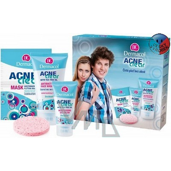Dermacol Aknekleares Reinigungsgel 150 ml + Gelcreme 50 ml + Maske 16 g + Schwamm, Kosmetikset